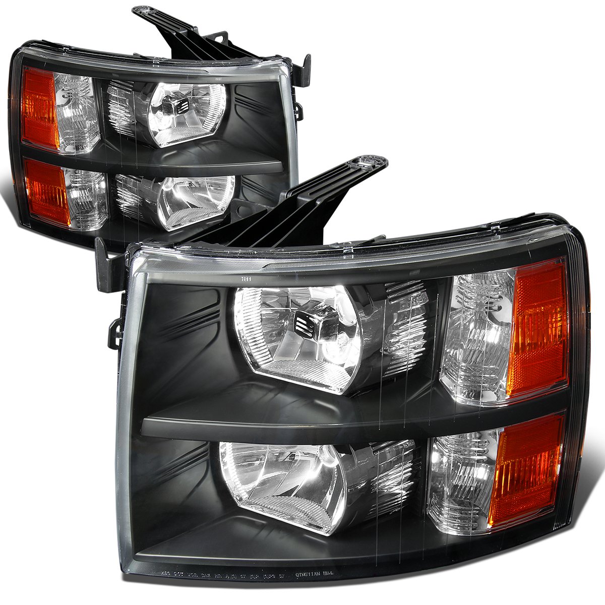 Black Housing Headlight Lamps with Amber Reflector for Chevy Silverado 2nd Gen GMT900 (2007-2013) - High Performance LED Upgrade Headlights - Improved Night Visibility & Off-Road Driving - Durable & Stylish Replacement for Pickup Trucks - Perfect for Daily Commute, Night Adventures & Off-Road Trips