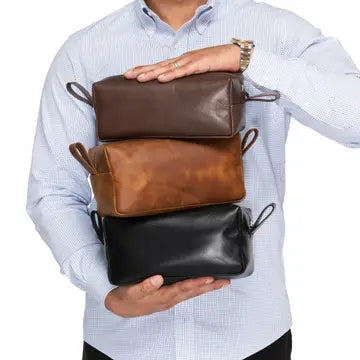 Premium Genuine Leather Dopp Kit Toiletry Bag for Men - Travel Organizer with Multiple Pockets - Perfect for Gym, Business Trips & Weekend Getaways