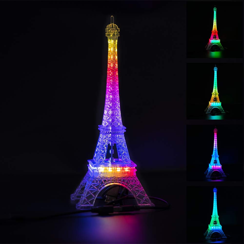 BTF-LIGHTING USB 5V Romantic Eiffel Tower Night Light Kit with Music Controller - 9.8 Inch Color Changing RGB LED Desk Lamp, SK6812 Mini Table Light for Bedroom, Birthday Gift, Anniversary Present, Home Decor