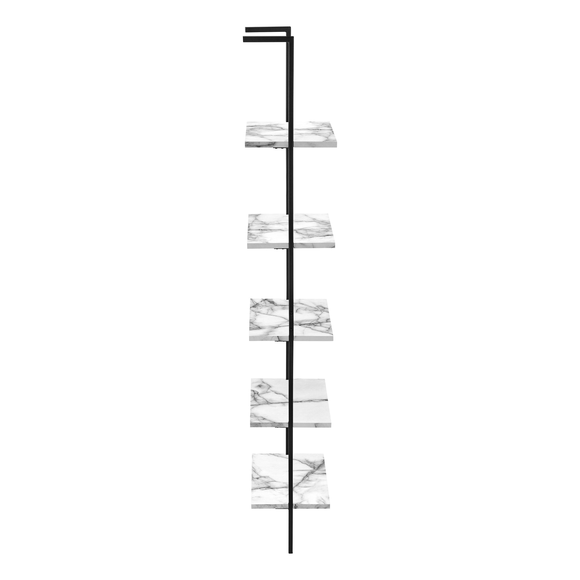 Modern 72H Ladder Bookcase with White Marble Shelves & Black Metal Frame - Perfect for Home Office, Living Room, and Bedroom Storage Organization