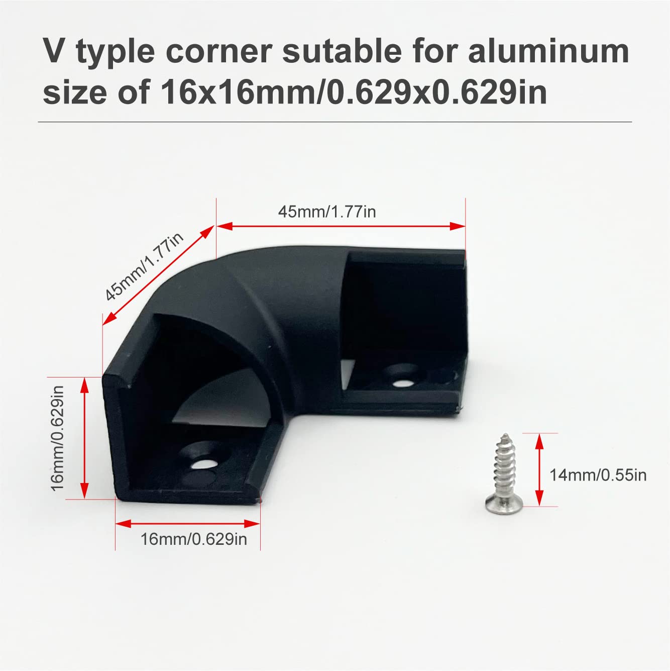 10pcs Black L-Shape 90 Degree LED Aluminum Channel Corner Kit for LED Strip Lights - 16x16mm V-Shape Connector with Screws - Perfect for Kitchen Cabinets, Under Cabinet Lighting & DIY Home Decoration Projects