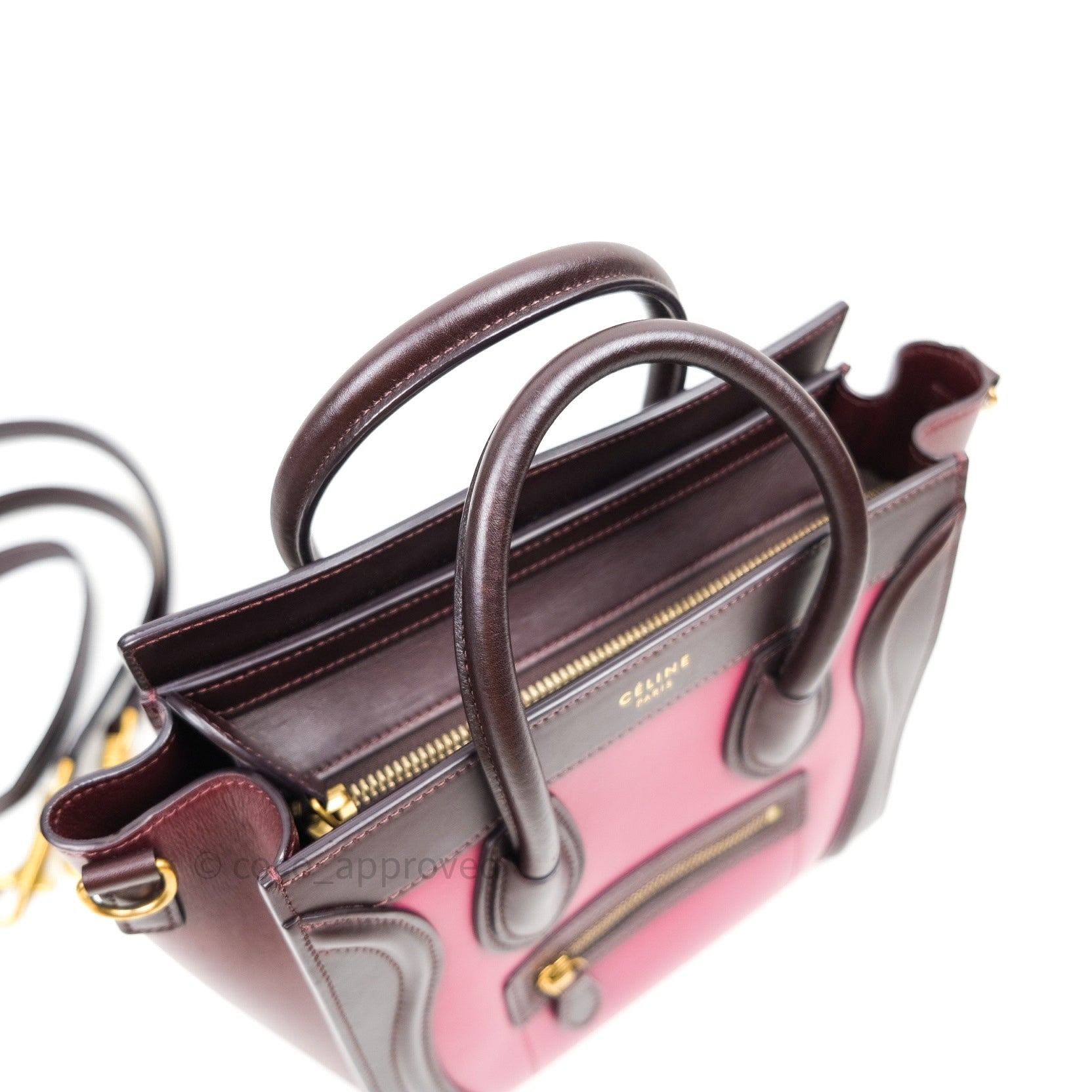 Celine Nano Luggage Tote Bag in Tri-Color Dark Red, Pink & Brown - Perfect for Work, Travel & Everyday Use
