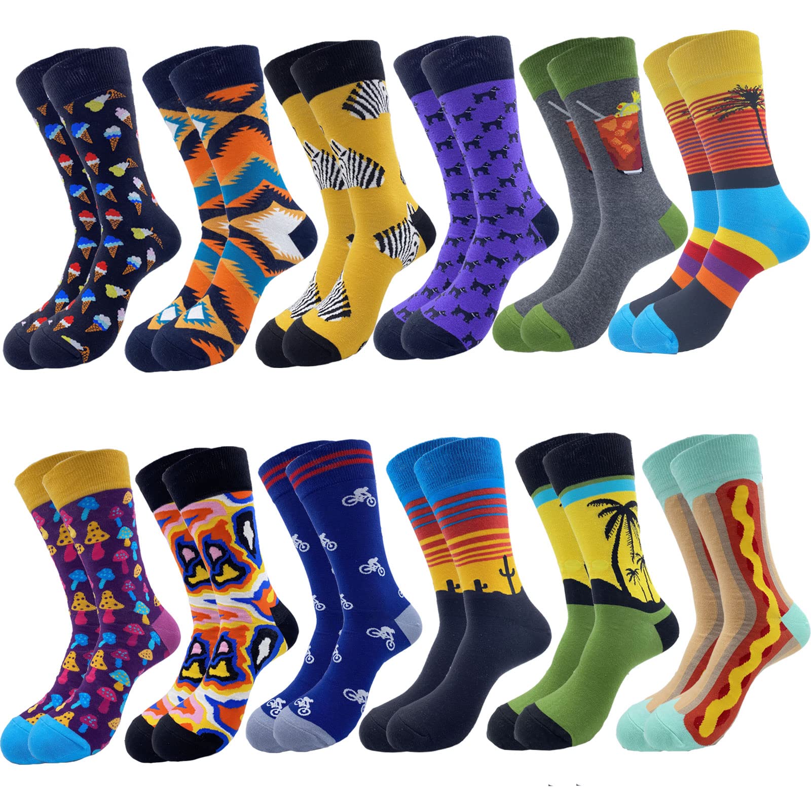 Men's Funky Novelty Cotton Crew Socks Pack - Colorful Art Dress Socks for Casual Wear & Gifts | Perfect for Office, Parties & Everyday Fashion