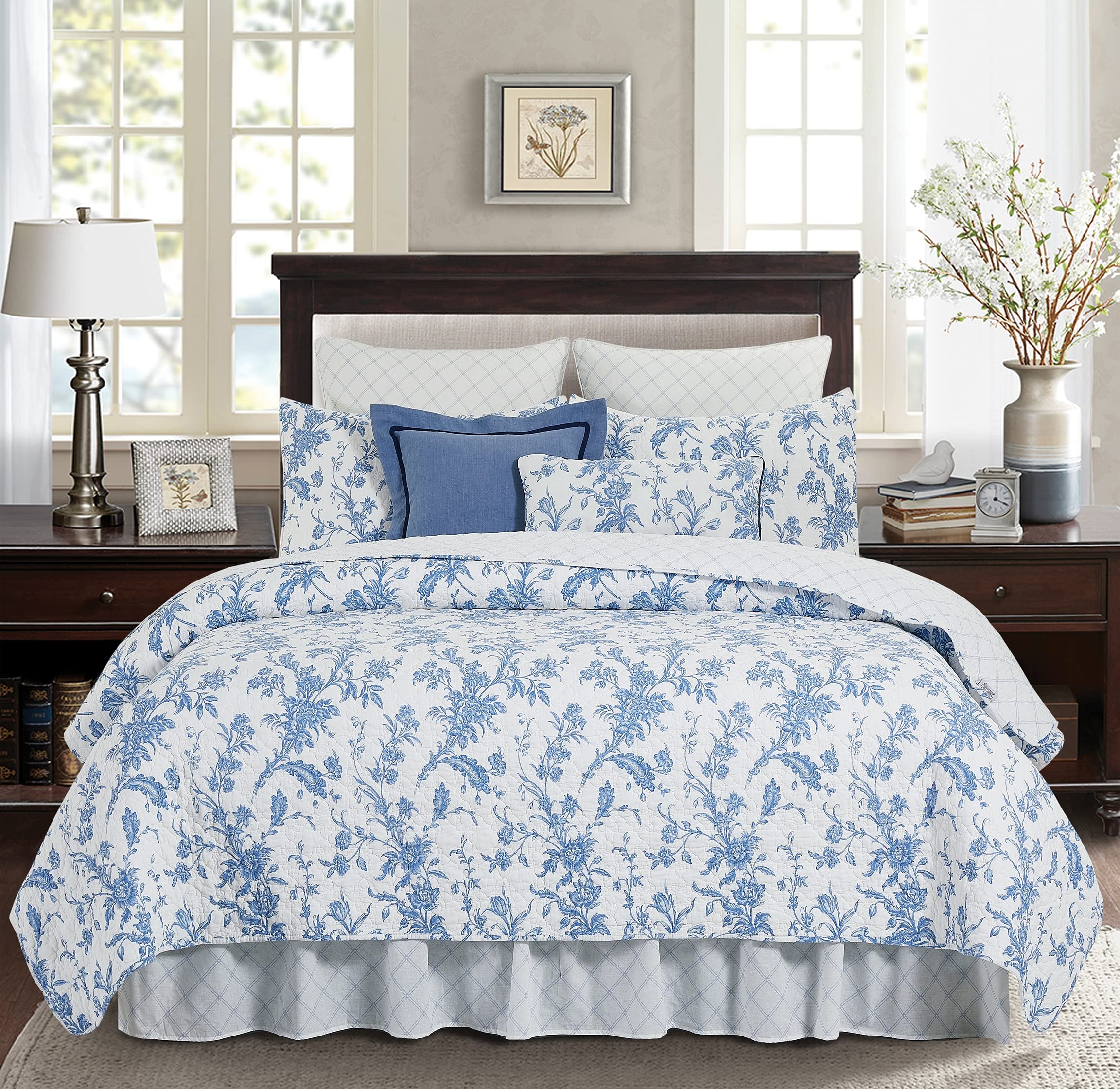 C&F Home Bleighton Blue 2-Piece Twin Quilt Set - 100% Cotton Lightweight Reversible Bedspread Coverlet with Floral Print, Machine Washable - Perfect for Guest Rooms, Kids' Bedrooms & Cozy Home Decor