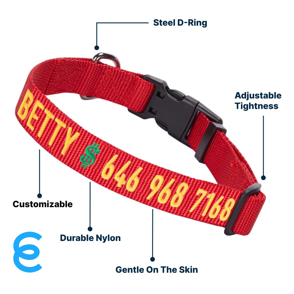 Personalized Dog Collars for Small Dogs - Adjustable Pet Collar with Custom Embroidered Name & Phone Number | Blueberry Pet Essentials | Perfect for Daily Walks, Training & ID Safety (Rouge Red, Small)