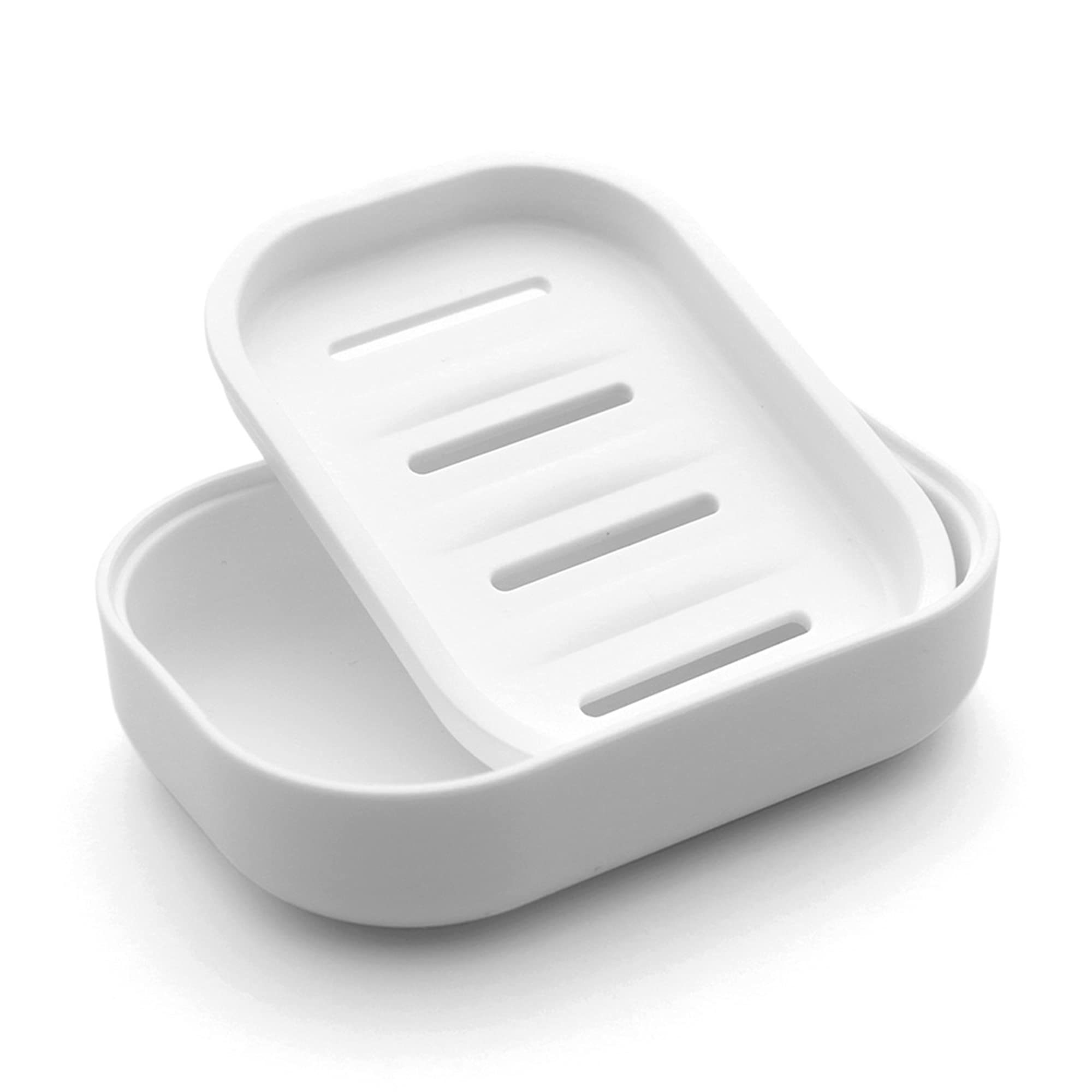 White Plastic Soap Dish with Drain Holes - Soap Holder Container for Bathroom & Kitchen - Keeps Soap Dry & Clean - Easy to Clean Shower Accessory for Home, RV, Dorm Use