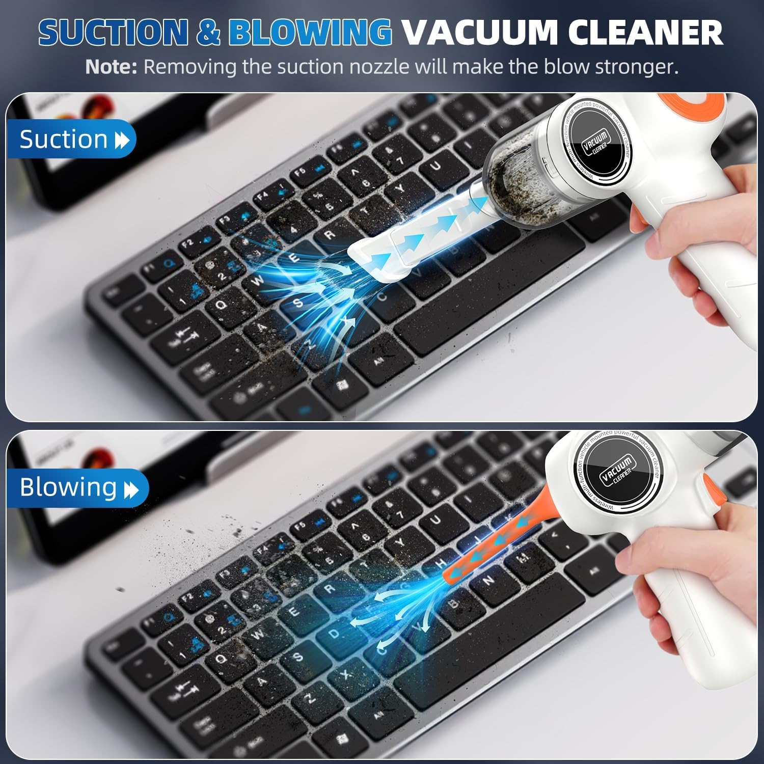 Cordless Handheld Car Vacuum Cleaner - 18000PA High Power Mini Vacuum with Strong Suction, Rechargeable Dust Buster & Air Blower for Home & Auto Cleaning - Portable White Handheld Vacuum Cleaner for Cars, Sofas, Pet Hair & Small Spaces