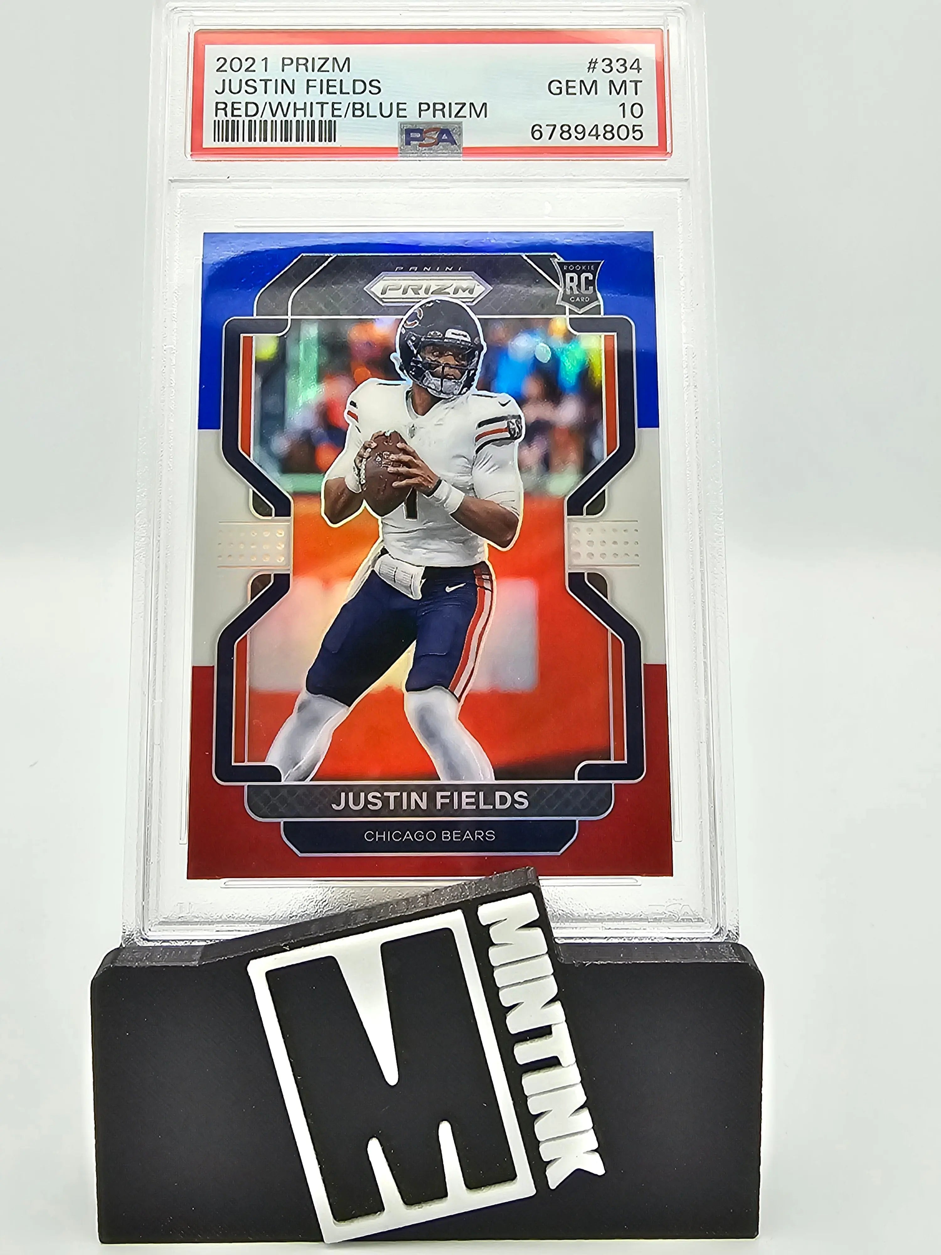 2021 Panini Prizm PSA 10 Justin Fields Rookie Card Red White Blue Parallel #334 - Perfect for NFL Collectors, Sports Memorabilia Display & Investment