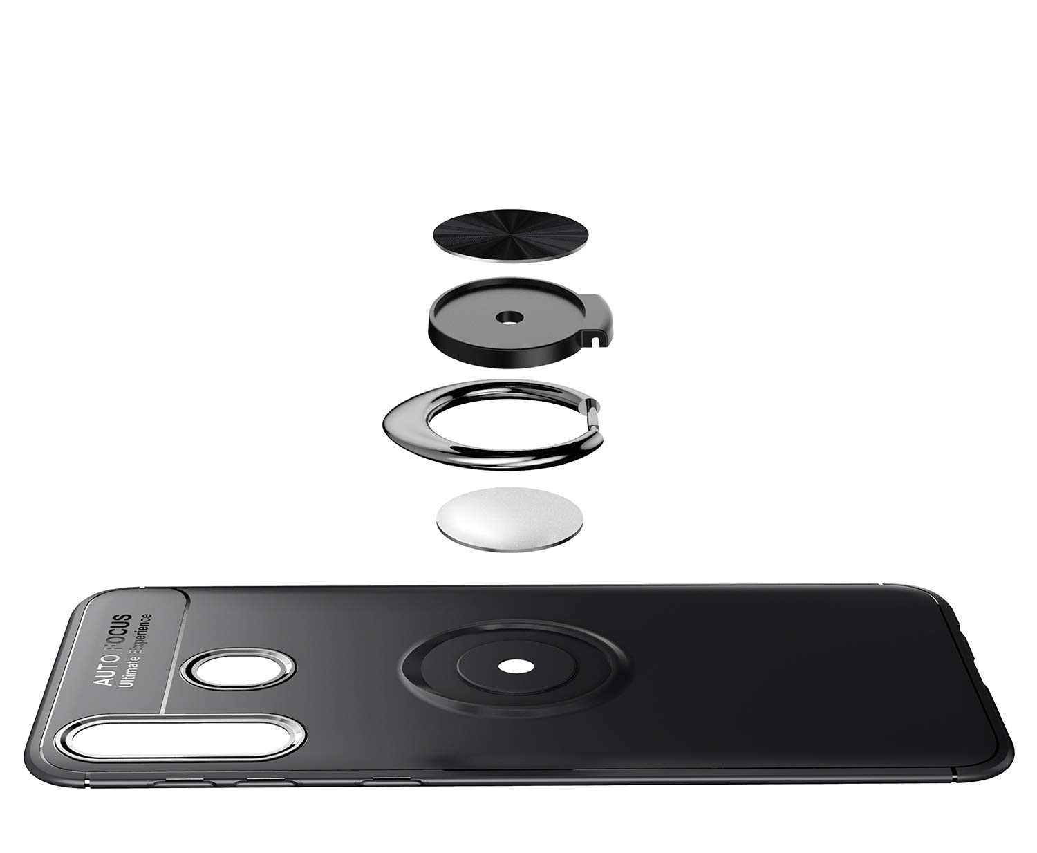 Samsung Galaxy A30 / A20 Case with Rotatable Metal Ring Kickstand & Magnetic Car Mount - Shockproof Ultra-Slim Protective Phone Cover (Blue & Black) - Perfect for Work, Travel & Daily Use