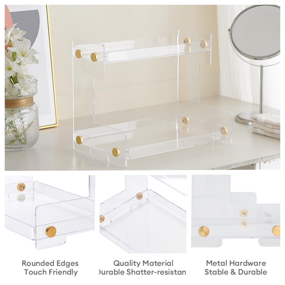 2-Tier Bathroom Counter Organizer - Vanity Storage Shelf for Cosmetics, Makeup & Toiletries | Space-Saving Organizer for Bathroom, Bedroom & Kitchen Countertops | Perfect for Small Spaces & Clutter-Free Vanity