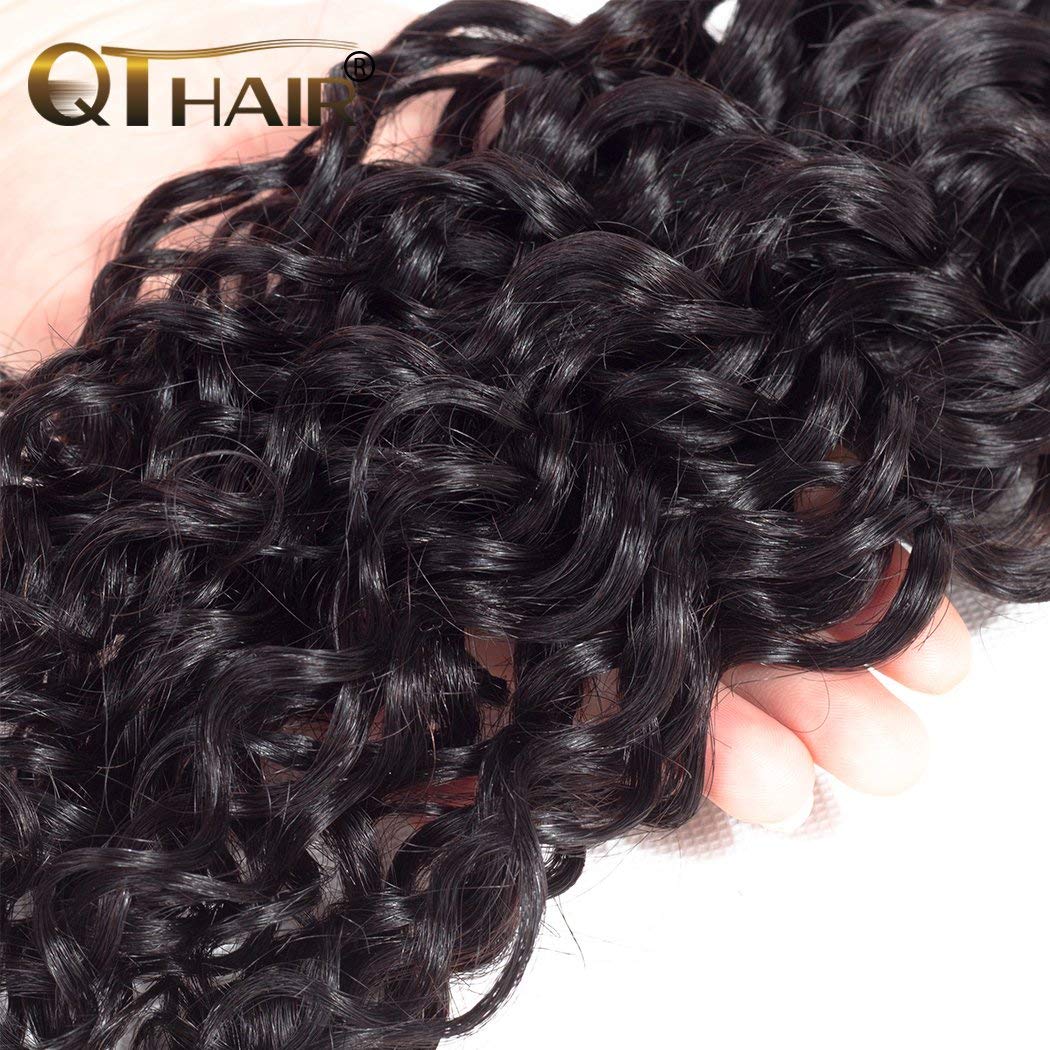 QTHAIR 14A Water Wave Brazilian Virgin Human Hair Bundles with Lace Frontal (18