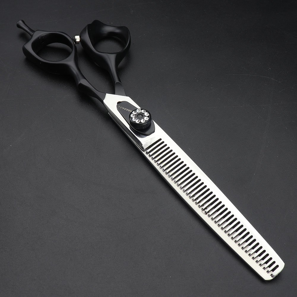 Professional 7 Inch Japan 440 Steel Hair Cutting Scissors - Black Hairdressing & Pet Grooming Shears with Thinning Scissors (10-15%) - Perfect for Salon Stylists, Barbers & Home Haircuts