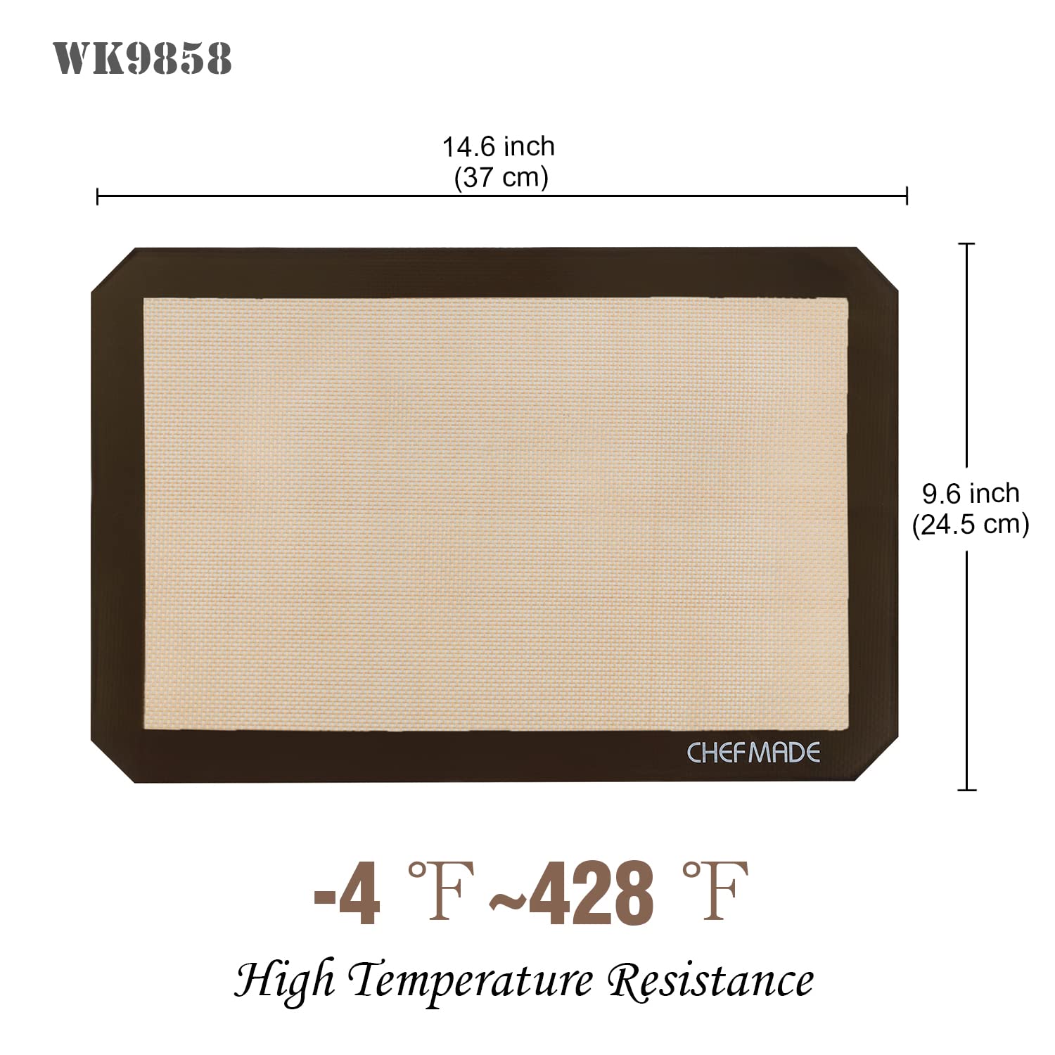 CHEFMADE 15-Inch Non-Stick Silicone Baking Mat with Measurements - Heat Resistant Dough Rolling Mat for Pastry, Pizza, Fondant, Pie Crust - 9.7