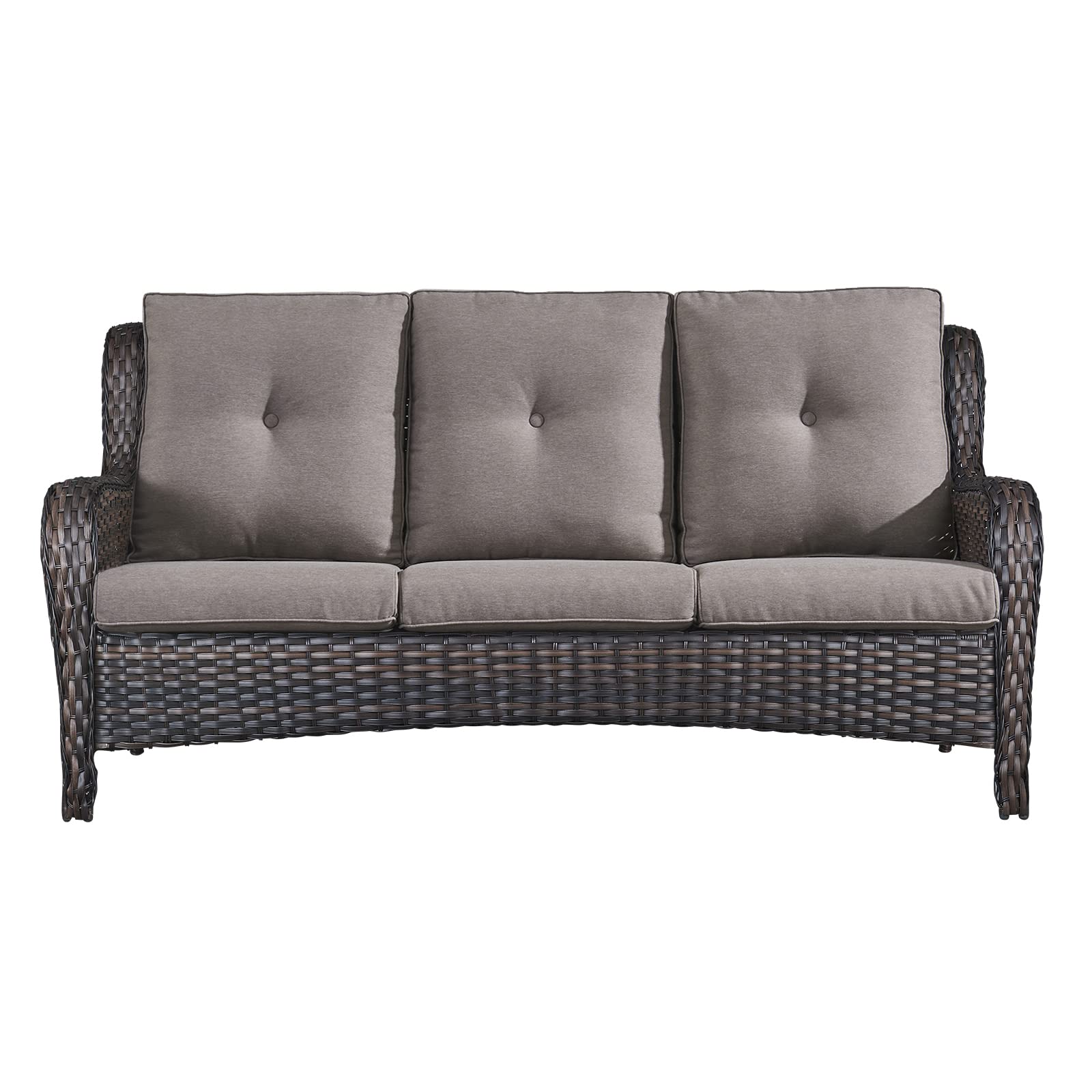 3-Seater Outdoor Patio Sofa - Deep Seating Rattan Wicker Couch with Cushions for Garden, Porch & Backyard (Brown/Grey) - Perfect for Relaxing, Entertaining & Lounging in Your Outdoor Space