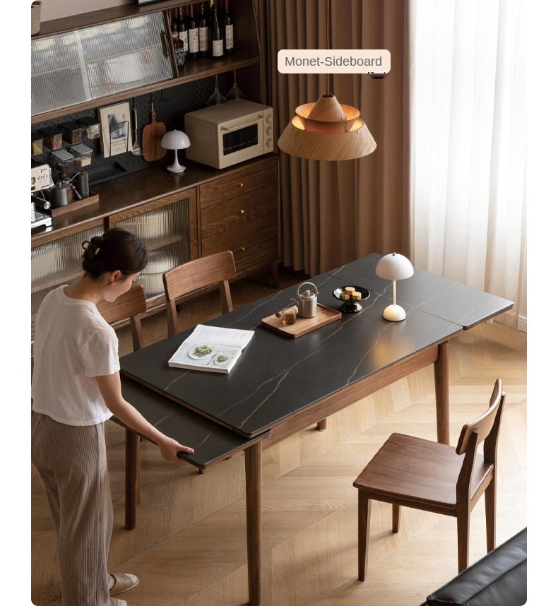 Solid Black Walnut Foldable Dining Table - Handcrafted Wooden Rock Plate for Kitchen, Dining Room & Small Spaces | Rustic Farmhouse Style Furniture