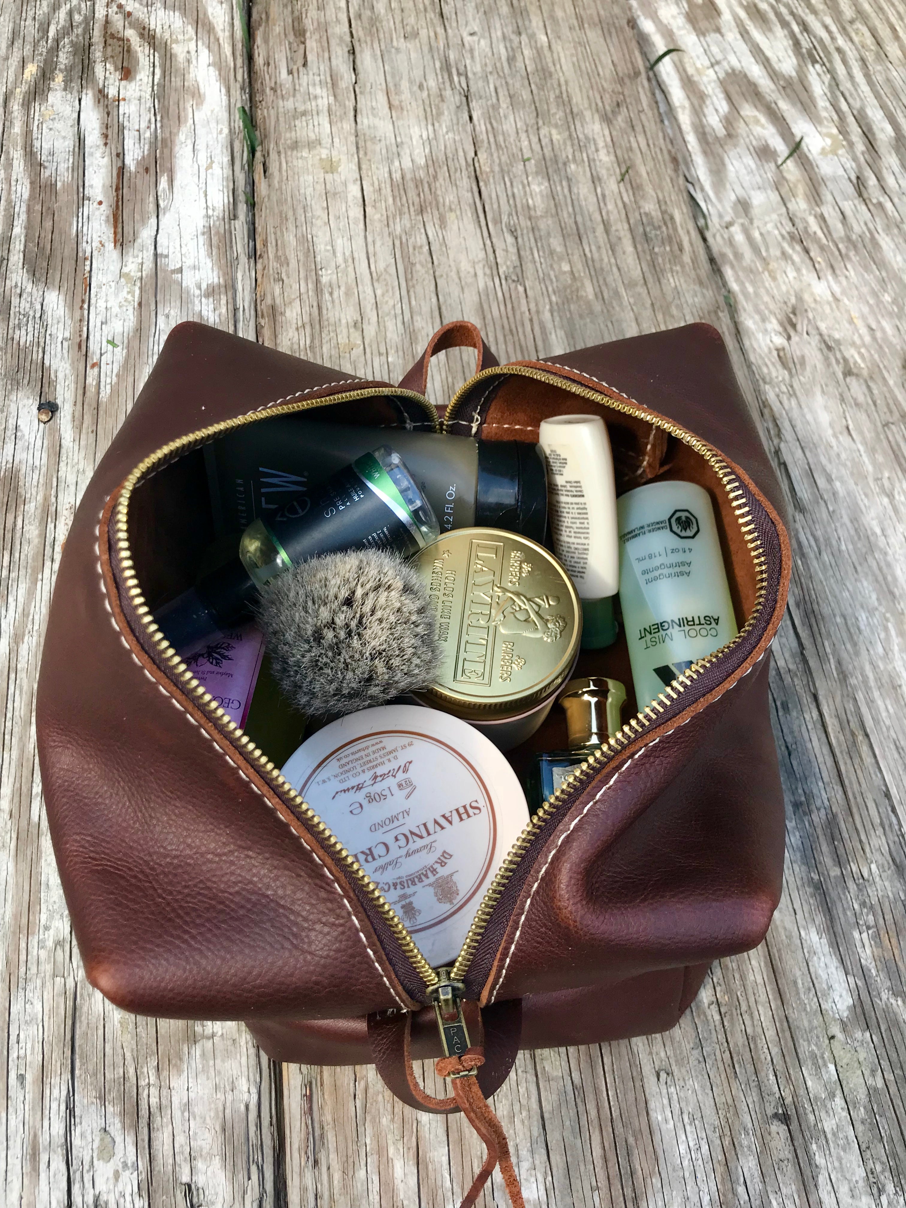 Handmade Leather Doiletry Bag for Men - Premium Travel Shaving Kit & Toiletry Organizer - Perfect for Business Trips, Gym, Camping & Gifts