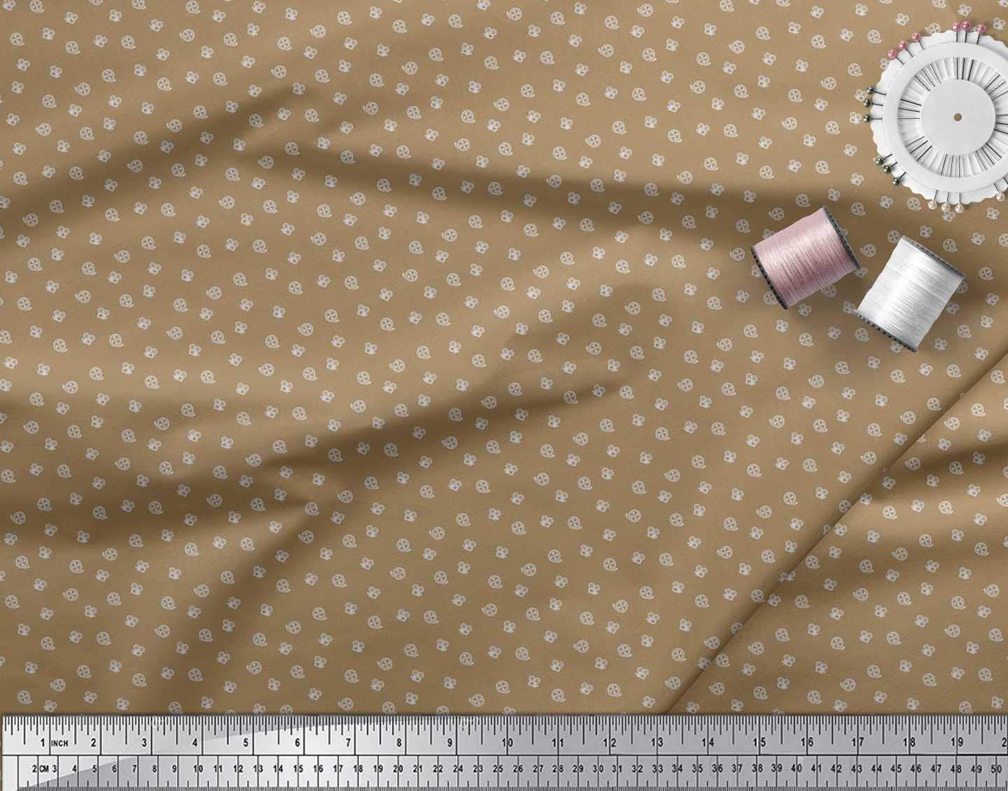 Soimoi Brown Silk Fabric by The Yard - 42 Inch Wide Vintage Movie Reel & Camera Print Shirting Material for Travel Shirts, Dresses & DIY Projects - Soft Printed Fabric for Sewing & Crafting