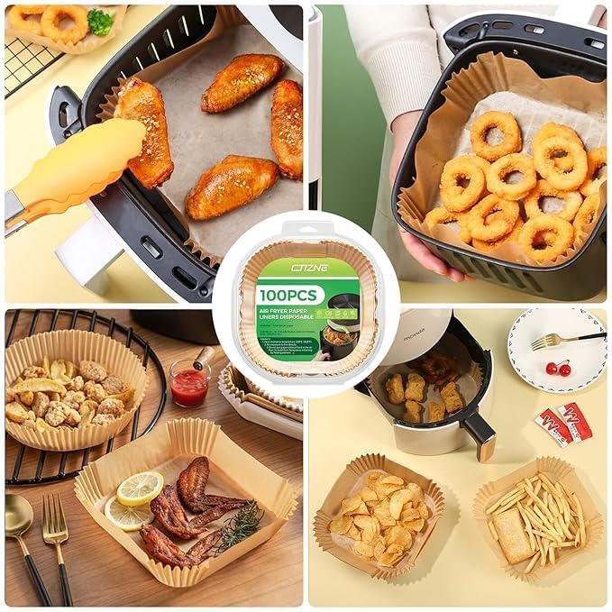 Zombula Air Fryer Liners - 8 Inch XL Large Disposable Parchment Paper Sheets (100Pcs) for Air Fryer Cooking | Perfect for Chicken Wings, French Fries & Healthy Snacks