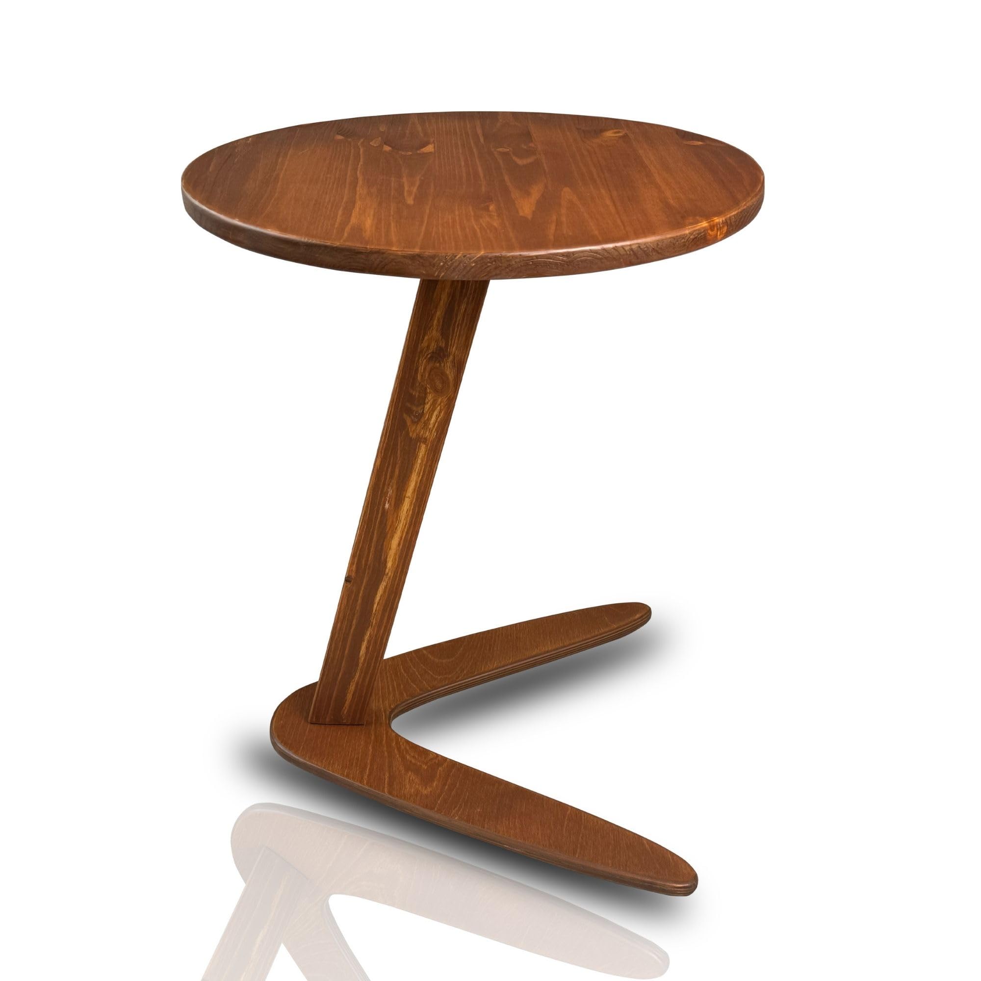 Handmade C-Shaped End Table - Rustic Chestnut Sofa Side Table for Living Room, Sliding Under Couch for Space Saving | Perfect for Small Apartments, Bedside Use & TV Snack Tray