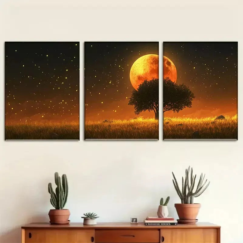 3-Piece Enchanted Moonlit Meadow Framed Canvas Wall Art Set - 40x60cm High Quality Print | Australian Made | Ready to Hang | Perfect for Living Room, Bedroom & Office Decor