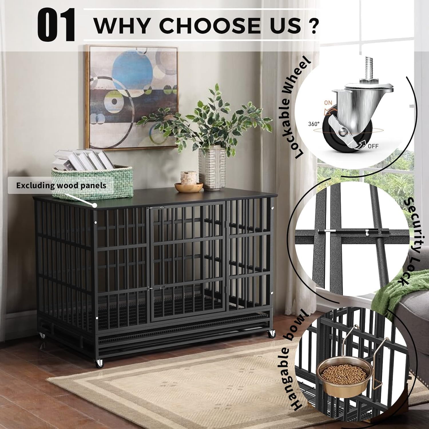 48 Inch Heavy Duty Dog Crate - Indestructible Large Dog Cage Kennel for High Anxiety Dogs | Escape Proof & Sturdy Lock Design | Extra Large Indoor Pet Crate with Double Doors & Removable Tray | Perfect for Travel, Training, and Home Security
