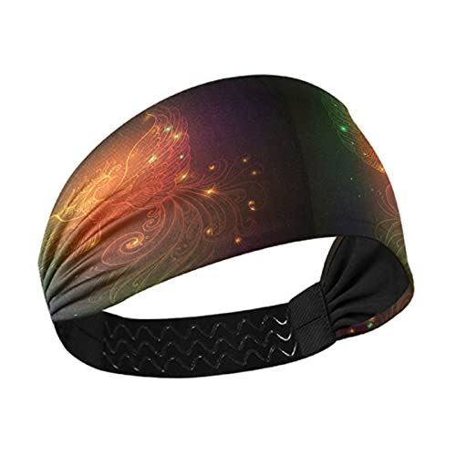 Fire Phoenix Bird Stars Women's Headbands - Stretchy Yoga Headband for Workout & Exercise, Breathable Sweat-Wicking Hair Bands & Head Wraps for Sports, Running, Gym & Active Lifestyle
