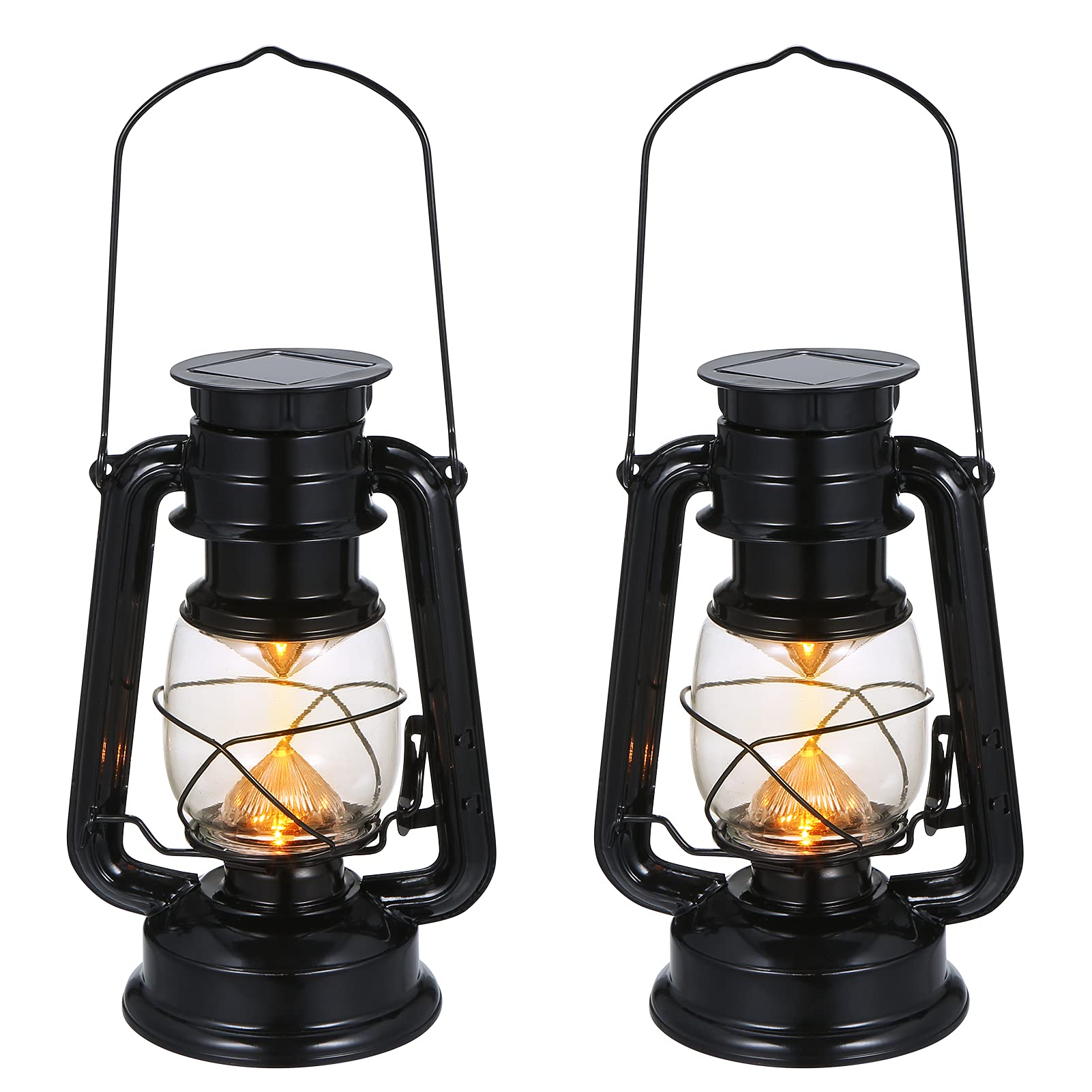 Vintage Solar Hanging Lantern with Flickering LED Flame - Waterproof Metal Outdoor Lantern for Garden, Yard, Patio - Perfect for Camping, Pathways & Romantic Ambience