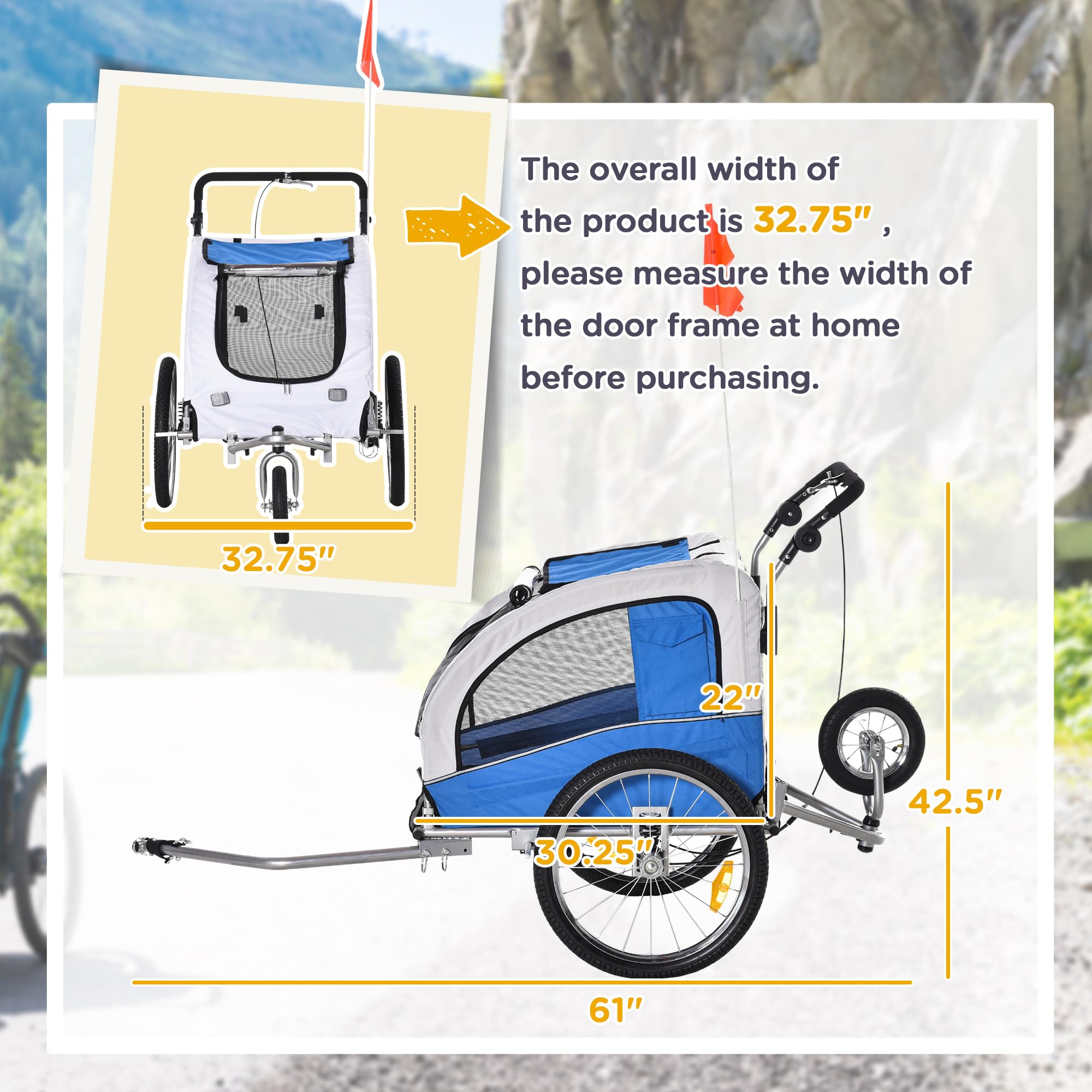 Aosom 2-in-1 Dog Bike Trailer & Pet Stroller with Removable Canopy, Storage Pockets - Perfect for Cycling, Jogging, and Outdoor Adventures with Your Pet