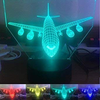 3D Aircraft Plane Night Light - 7 Color Changing LED Illusion Lamp with Touch Switch, USB Powered, Acrylic ABS Base - Perfect for Kids Room, Bedside Table, Office Desk Decor & Gift (Bus Design)