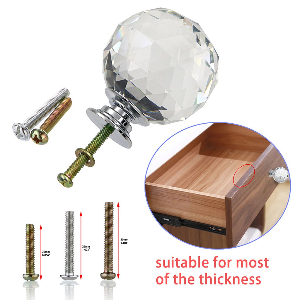 BTSKY® 8-Pack 40mm Round Diamond Clear Crystal Glass Drawer Knobs - Cabinet Pulls & Handles with Screws for Closet, Bathroom, Wardrobe, Dresser & Cupboard - Perfect for Home Organization & Furniture Upgrade