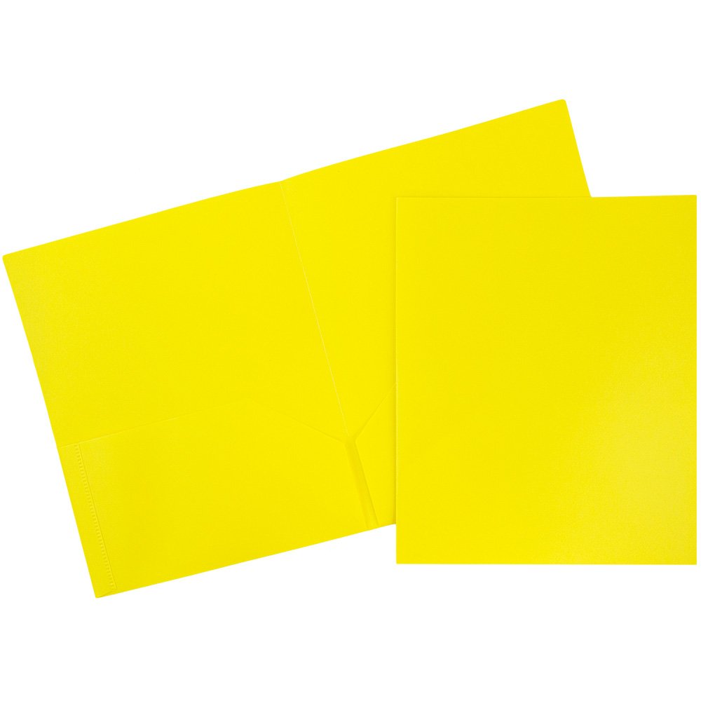 JAM Paper Medium Weight Plastic Presentation Folders - Yellow - 96 Pack - Perfect for Office Documents, School Projects & Business Presentations