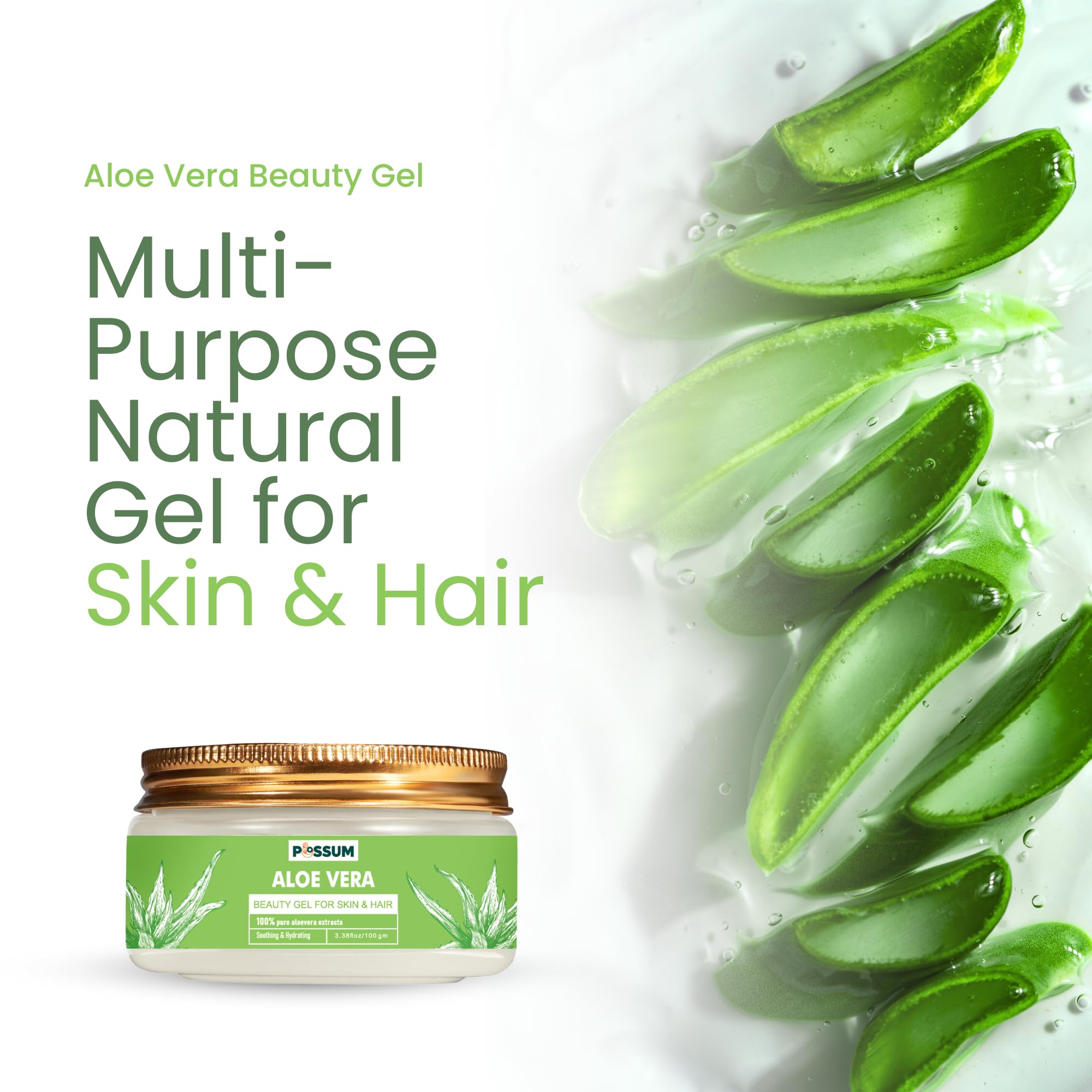 100% Organic Pure Aloe Vera Gel with Vitamin E for Face, Body & Hair - 100gm | Hydrating, Moisturizing & Soothing Skin Care | Perfect for Sunburn Relief, After-Shave Treatment & Hair Conditioning