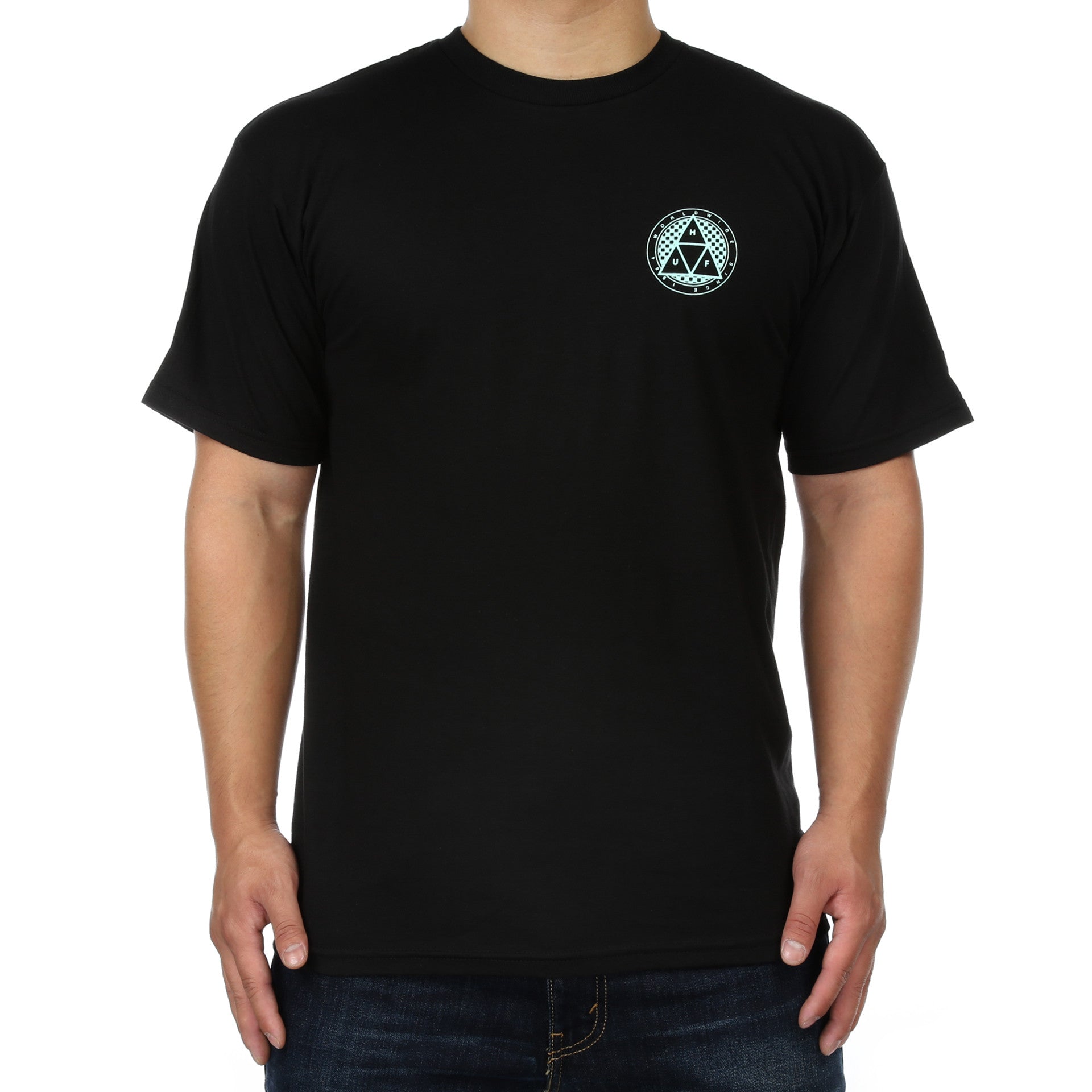 Huf Checkered Triple Triangle T-Shirt - Black Graphic Tee for Men | Streetwear Fashion | Casual Wear & Skate Style