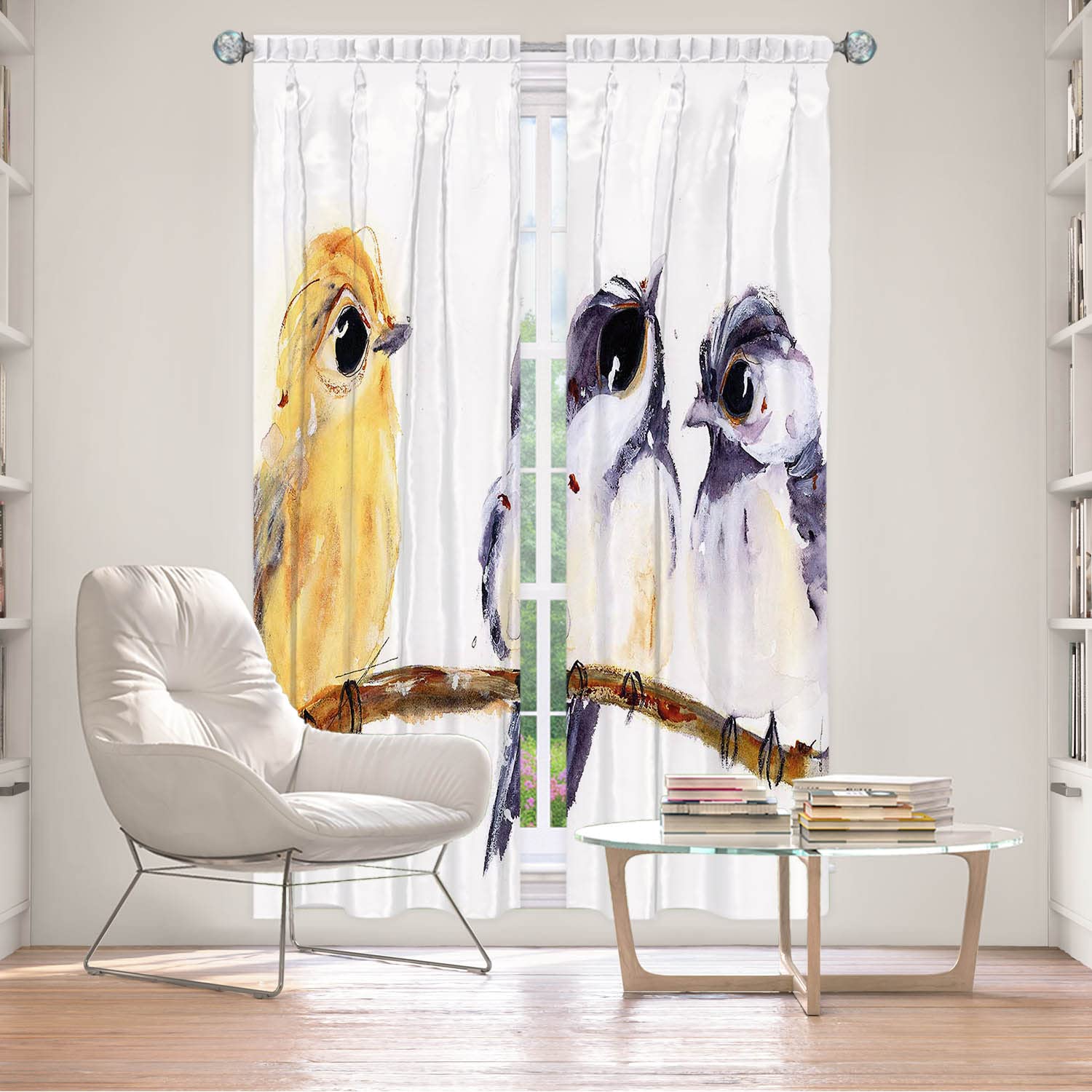 Blackout Lined Window Curtains 40x61 Inches - Dawn Derman Three Birds Design for Bedroom & Living Room | Thermal Insulated Room Darkening Drapes for Better Sleep & Privacy