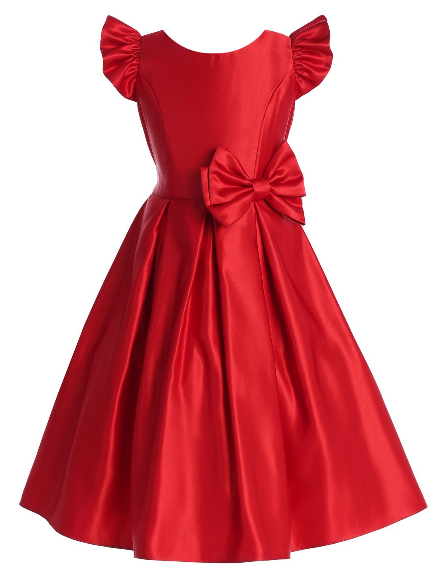 Big Girls Red Flutter Sleeve Pleated Junior Bridesmaid Dress Size 7-16 | Elegant Flower Girl Dress for Weddings, Parties & Special Occasions