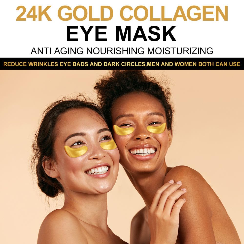 Golden Under Eye Patches (20 Pairs) - Anti-Wrinkle Eye Mask with Amino Acid & Collagen for Dark Circles & Puffy Eyes - Hydrating Skincare Treatment for Men & Women - Perfect for Overnight Use, Travel & Daily Eye Care Routine
