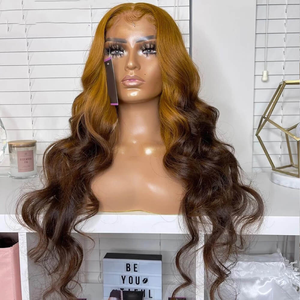 Eullair Ombre Brown Ginger Body Wave/Straight Human Hair Lace Frontal Wig - Celebrity Hairstyle for Everyday Wear, Parties & Special Occasions