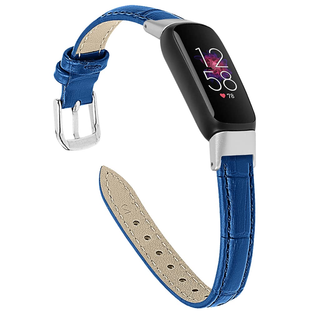 Fitbit Luxe Leather Bands - Classic Replacement Strap for Women & Men | Gym & Office Wear (Blue)