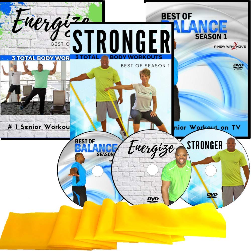 **Senior Exercise DVD Collection - 6 Total Body Workouts & 10 Balance Workouts with Resistance Band & 3 Bonus Gifts - Easy & Fun Workout Videos for Elderly - Perfect for Home Fitness & Active Aging**