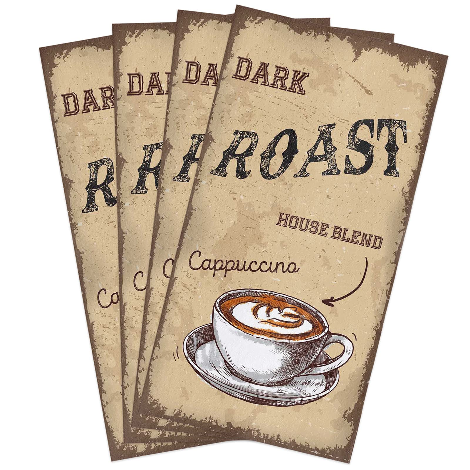 Dark Roast Coffee Kitchen Towels 4-Pack - Soft, Absorbent & Quick Drying for Dishes & Cleaning