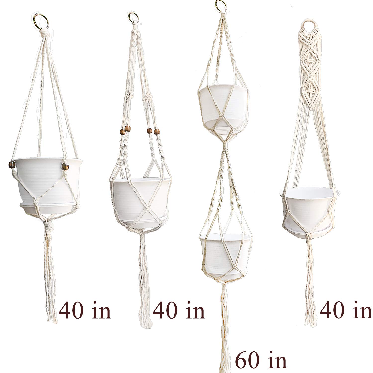 Macrame Plant Hangers with Wood Beads - Boho Indoor Hanging Planter Basket for Home Decor | Perfect for Living Room, Bedroom, Balcony & Garden Plant Display