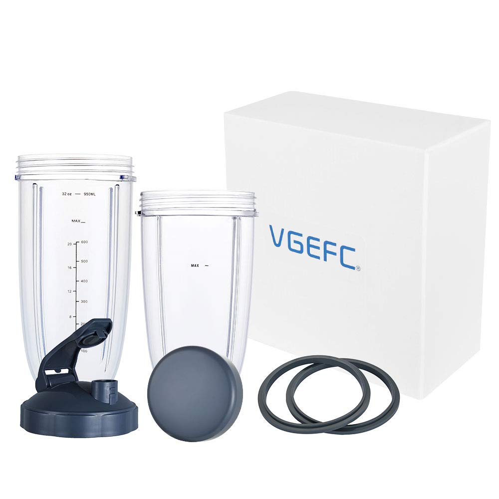 Nutribullet Blender Replacement Cups - 32oz & 24oz Cups with Flip Top Lid, Flat Lid & Rubber Gasket - Compatible with Nutri Bullet 600W/900W Blenders (6 Pack) - Perfect for Smoothies, Protein Shakes & Meal Prep On The Go