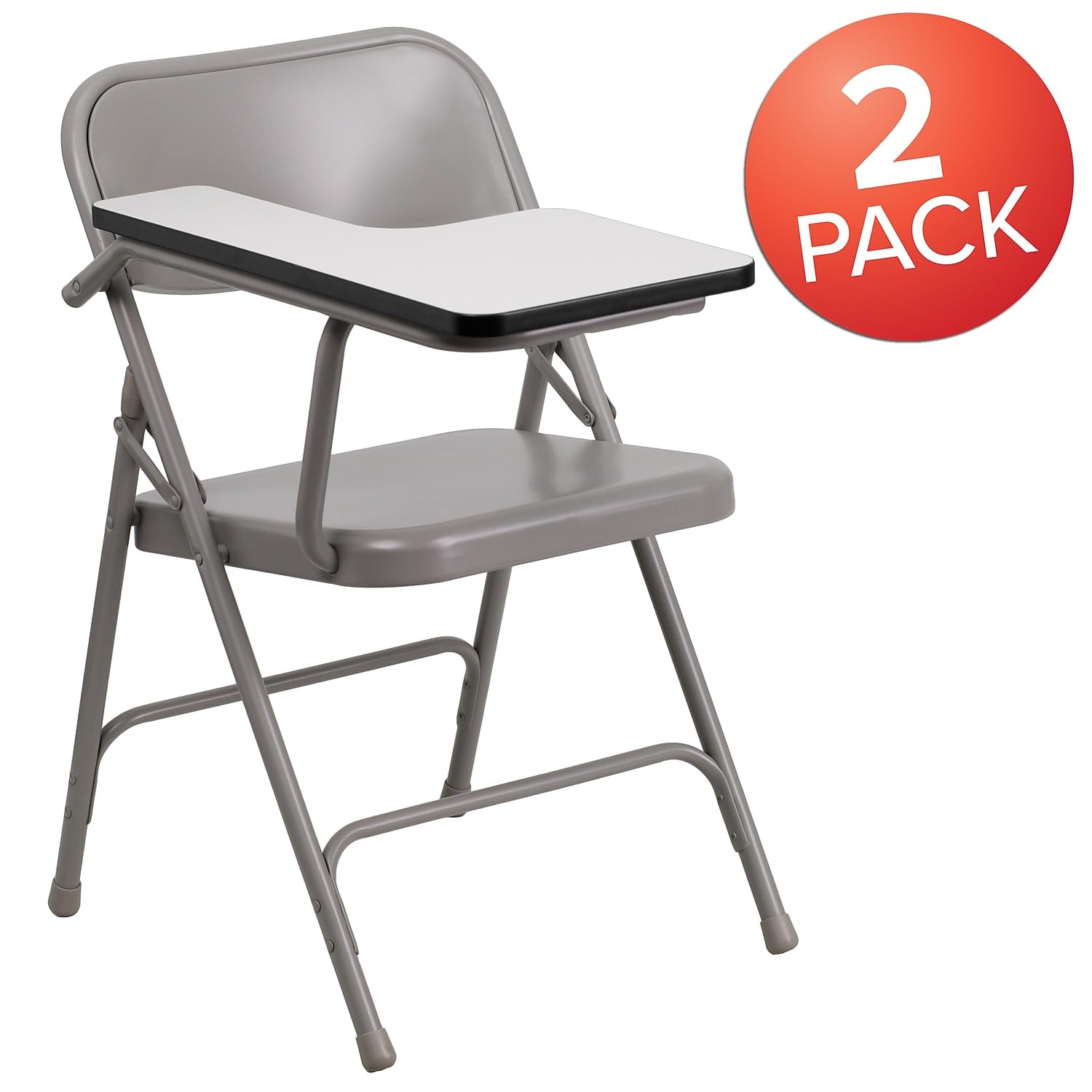 Flash Furniture Rutherford Steel Folding Chair with Right Handed Tablet Arm - Commercial Grade Foldable Conference Room Chair - Set of 2 in Gray - Perfect for Office Meetings, Classrooms & Events