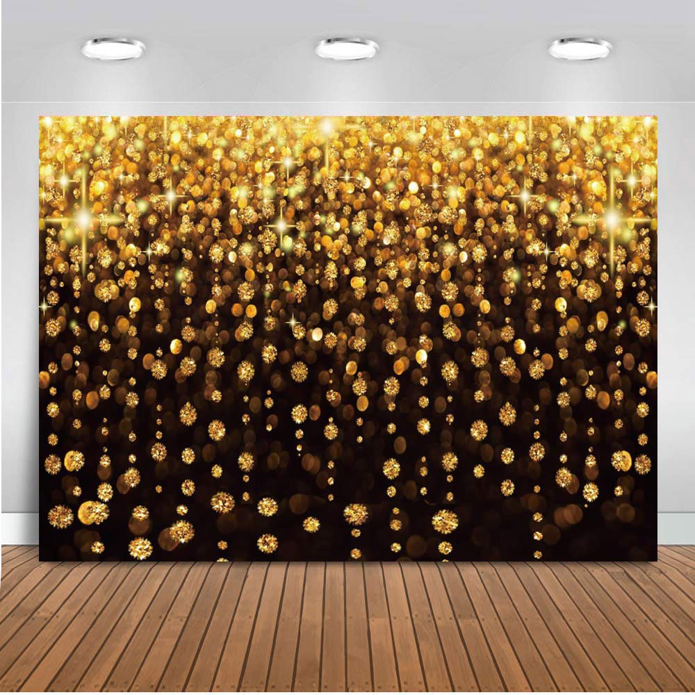 CHAIYA 10x8ft Black and Gold Abstract Photography Backdrop with Golden Bokeh Starry Sky Design - Perfect for Wedding, Birthday, Baby Shower, Family Photos & New Year Party Decorations - Ideal for Indoor/Outdoor Events, Photo Studio & Social Media Backgrounds