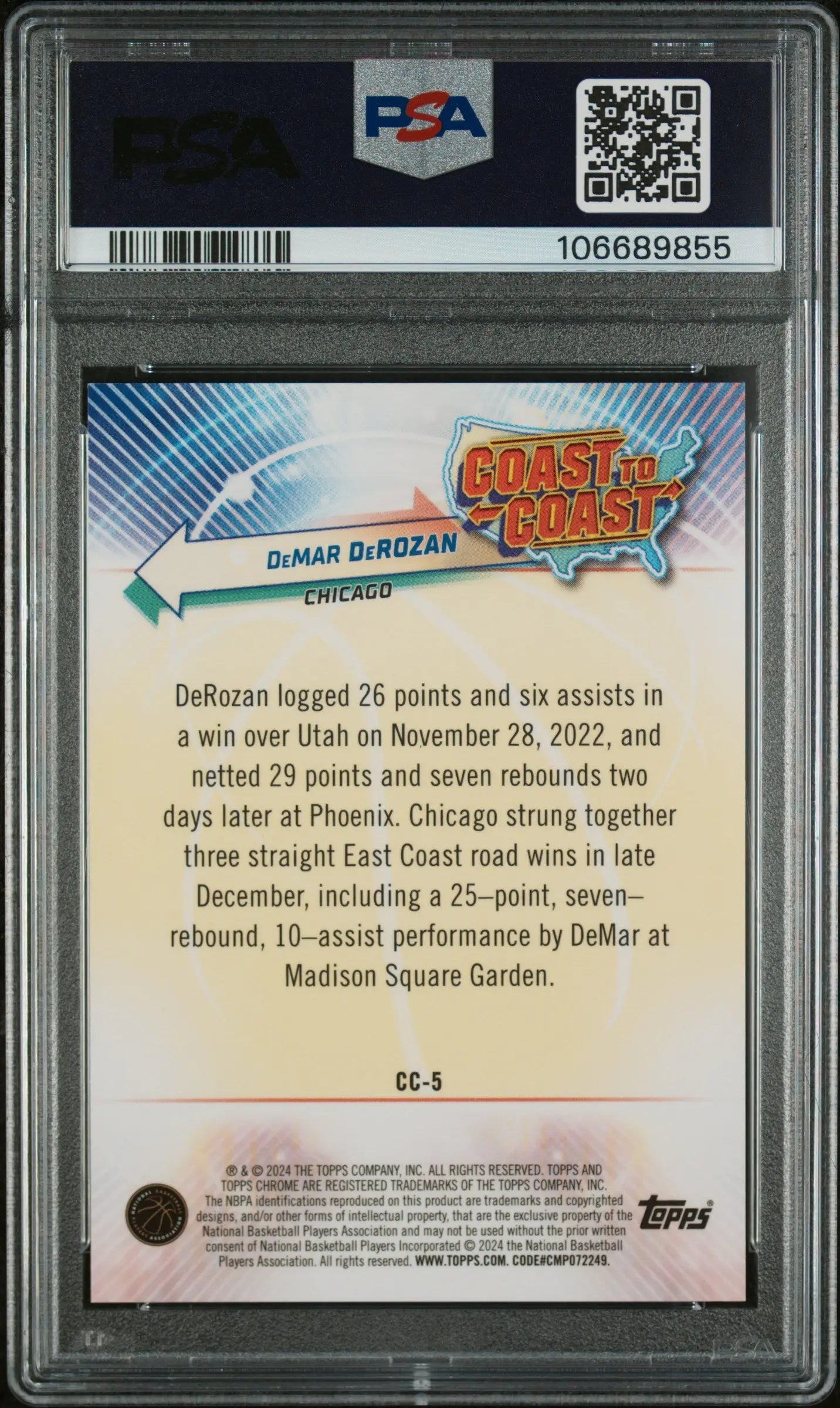 2023 Topps Chrome Coast To Coast DeMar DeRozan Red Refractor PSA 8 1/5 - Rare Basketball Trading Card for Collectors & Sports Fans - Perfect for Display, Investment & Memorabilia Collections