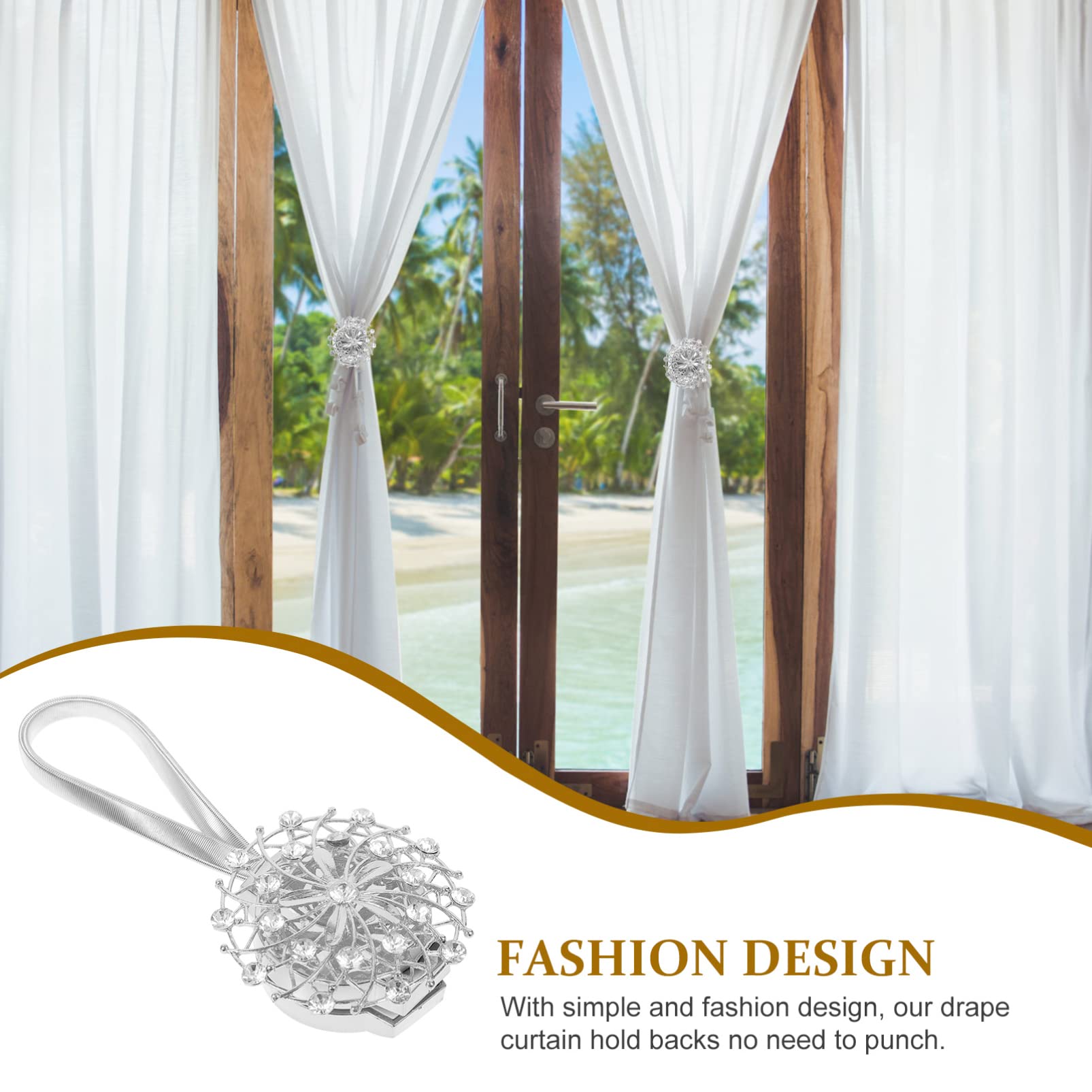 FOMIYES 2-Pack Silver Rhinestone Curtain Tiebacks - Crystal Drapes Holdbacks for Windows, Alloy Curtain Fasteners with Shiny Rhinestones - Perfect for Living Room, Bedroom & Wedding Decor