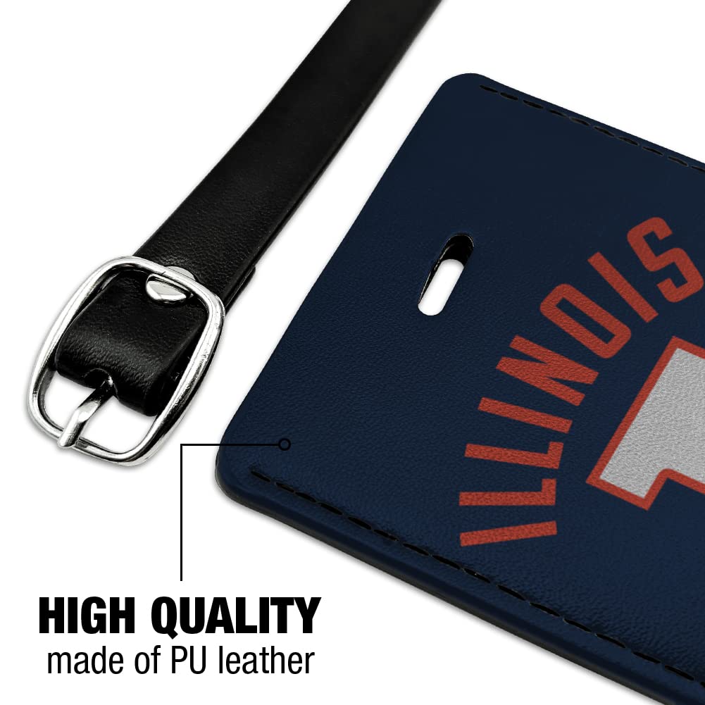 University of Illinois Official Logo Leather Luggage Tag - Rectangle ID Card Holder for Travel, Business & Campus Life