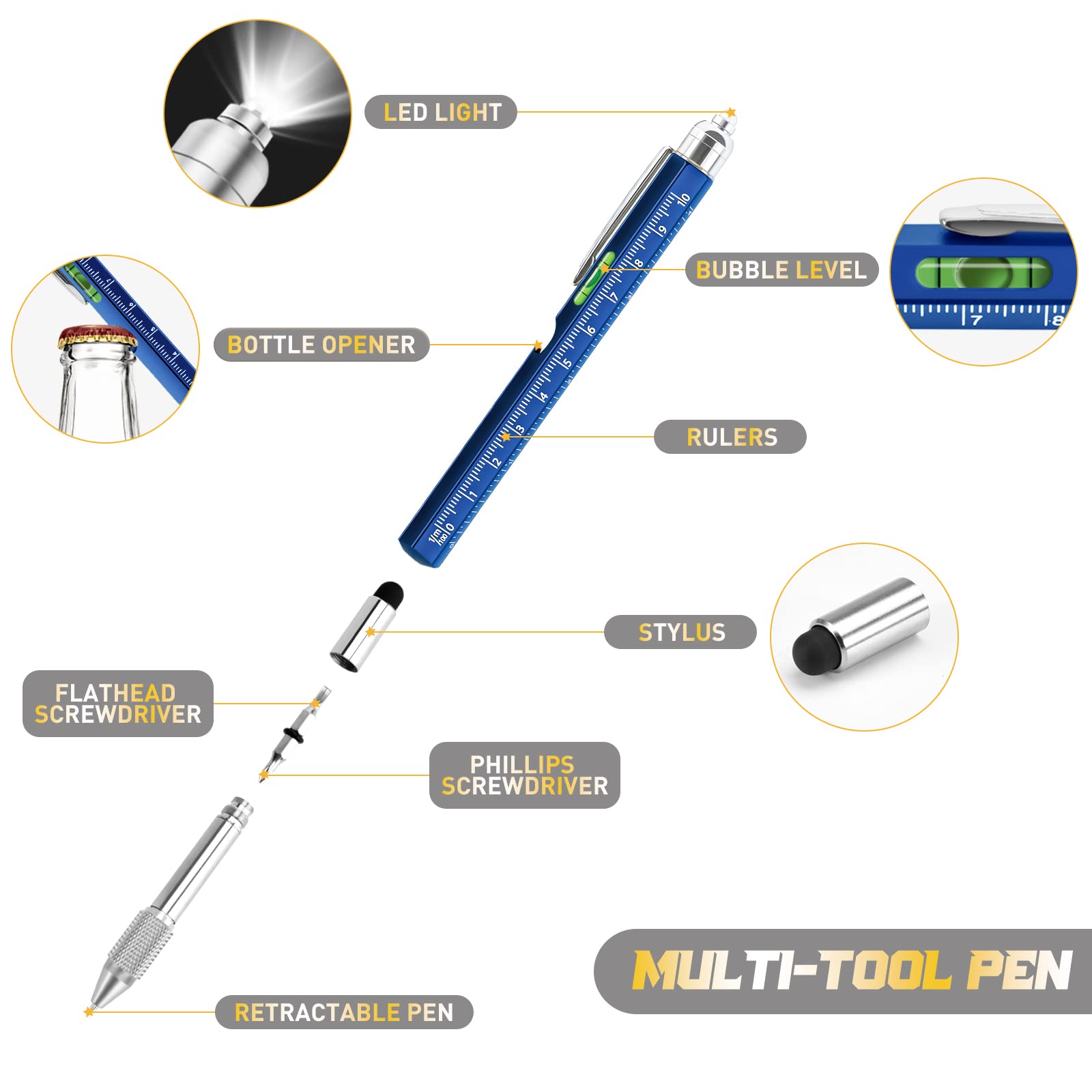 9-in-1 Multitool Pen for Men - Perfect Father's Day, Birthday & Anniversary Gift for Dad, Husband, Boyfriend | Unique Cool Gadgets for Men Who Have Everything | Great for Office, Camping, Travel & Everyday Carry