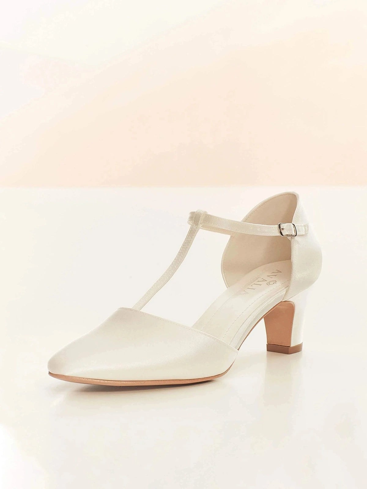 Ivory Satin Wedding Heels - Elegant Low Heel Bridal Shoes for Bride by AURA | Perfect for Church Ceremony, Outdoor Wedding & Reception