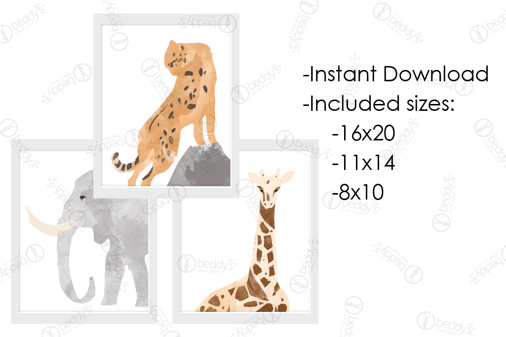 Wild Artwork Digital Download - Set of 3 Printable Wall Art Decor for Home, Office & Gifts | Nature Inspired Animal Illustrations
